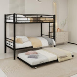 IHUESHO Triple Bunk Bed with Trundle, 400lb Heavy Duty Metal Twin Over Twin Bunkbed, 13.19" Extra High Guardrail, 3-in-1 Convertible to 3 Separate Beds, Kids Teens Adults, No Box Spring (Black) IHUESHO