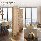 Asnefeli Wood Room Divider Wall and Folding Privacy Screen, 5.6 FT Tall Room Divider 6 Panel, Foldable Divider Panel, Environmentally Friendly Carved Privacy Divider for Home Bedroom Office (Brown) Asnefeli