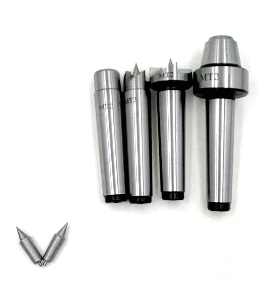 Live Center Wood Lathe Drive Spur Cup 4pcs Set with 2Pcs Extra Replacement Tips with Good Quality Wooden Box (MT2) SP1stopmall