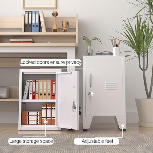 24.5"H Metal Locker Storage Cabinet with Lock - Small Lockable Employees Locking Cabinet Steel Locker Adjustable Shelf & Feet, Single Door Lockable Cabinet for Home, School, Office, Gym (White) pozdeg