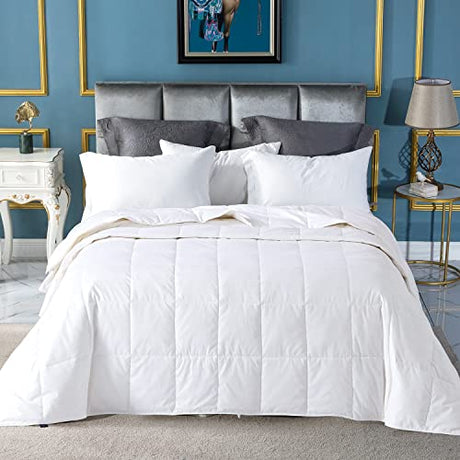 Globon Summer Down ComforterBlanket Queen Size, Extra Lightweight Duvet Insert for Hot Sleepers, Noiseless & Extra Soft,90x90 inches,10 Ounce Fill Weight, White Globon