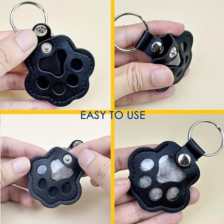 D95COCC Pet Paw Keychain – Refillable Leather Paw Print Keepsake for Dog or Cat Hair, Transparent Pet Memorial Keychain with Clear Compartment, Sympathy for Pet Lovers, Fur Animal Paw Shaped Pendant D95COCC