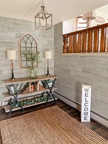 COLAMO 10pack White-Washed Weathered Real Pine Wood Peel and Stick Backsplash Wall Planks, Self Stick On Shiplap Boards Paneling for RV Bedroom Living Room Accent Wall, Adhesive Wooden Wall Panel COLAMO