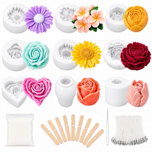 Defresit 13 Pcs Flower Candle Molds Set, Reusable Rose Tulip Daisy Candle Making Molds, Flower Silicone Mold Making Kit for Candles, Soaps, Resin Crafts, DIY Craft Gift for Mother’s Day, Beginners
