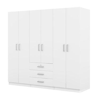 BEDGJH Large Wardrobe Closet 6 Doors, 70.9" W Wooden Wardrobe Cabinet with Big Drawers, Bedroom Armoire Dresser Wardrobe Clothes Organizer (White)