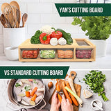 YANs Bamboo Cutting Board with Containers for Easy Meal Prep - Chopping Board Set -Extra Large Space Saving Cutting Board Set with Juice Groove to Keep Your Kitchen Tidy Yans