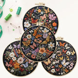 SCECALA 4 Pack Butterfly Floral Embroidery Kit - Flower Butterfly Hand Embroidery Kit for Beginners with Pattern, Complete Cross Stitch Supplies DIY Craft for Adults Sewing Hobby, 1pc Hoops