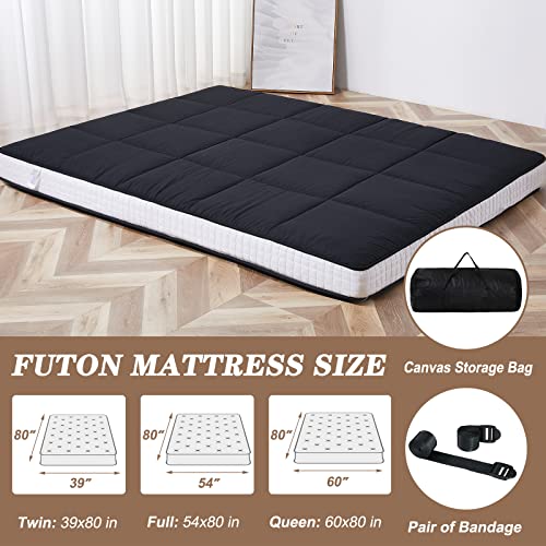 DoCred Queen Size Futon Mattress, Extra Thick Foldable Japanese Floor Mattress Memory Foam Sleeping Pad for Adults, Roll Up Mattress Tatami Mat Breathable Floor Lounger Guest Bed DoCred