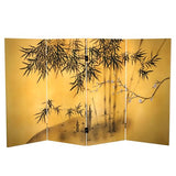 Red Lantern 3 ft. Short Double Sided Bamboo Tree Canvas Room Divider 4 Panel Freestanding Folding Privacy Screen Partition and Separator for Modern and Contemporary Bedroom Home Office Studio Dorm Red Lantern