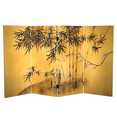 Red Lantern 3 ft. Short Double Sided Bamboo Tree Canvas Room Divider 4 Panel Freestanding Folding Privacy Screen Partition and Separator for Modern and Contemporary Bedroom Home Office Studio Dorm Red Lantern
