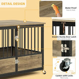DWVO Dog Crate Furniture with Wheels, 43 Inch Dog Kennel Indoor Furniture End Table Dog Crate for Dogs, Farmhouse Decorative Wooden Dog Cage Table with Double-Doors, Chew-Resistant, Greige DWVO