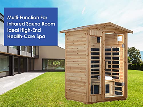 KUNSANA Far Infrared Sauna Room for 2 Persons Low EMF Home Indoor/Outdoor Saunas Canadian Premium Hemlock Wood-Sweating Detox-Colored Light Spectrum-LCD Display-Bluetooth