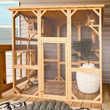 Grepatio Cat Enclosure Large Outdoor Catio Wooden Cat House with Weatherproof, Cat Cage Condo Indoor Playpen with Platform and Small House (Natural) Grepatio