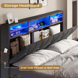 BTHFST LED Queen Bed Frame with USB Ports, Storage Headboard & Sturdy Upholstered Design in Dark Grey BTHFST