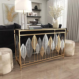 Deco 79 Metal Leaf Console Table with Mirrored Glass Top and Silver Accents, 44" x 16" x 30", Gold Deco 79