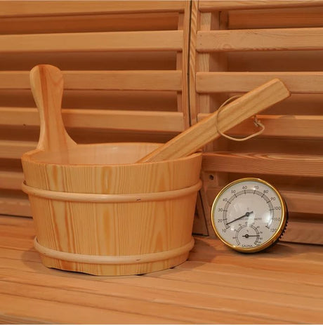 AURGOD Outdoor Barrel Steam Sauna, Canadian Hemlock Wood Sauna Room for 4-6 Person, Broad Benches, Luxurious Texture AURGOD