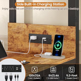 DICTAC Twin Over Full Bunk Bed with Desk,Led Lights and 4 Drawers,Metal Bunk Beds with Storage Headboard and Charging Station,L-Shaped bunk Bed for Kids/Teen with Safety Guardrail and Ladder,Black DICTAC