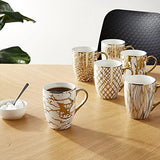 Matrix Gold Porcelain Gold-Plated Coffee Mug Set - Elegant 16 oz Luxury Coffee Mugs, Gold Trim Mug with Unique Designs, Premium White and Gold Accent Porcelain Tea Mug, Giftable Drinkware (6-Piece) Certified International