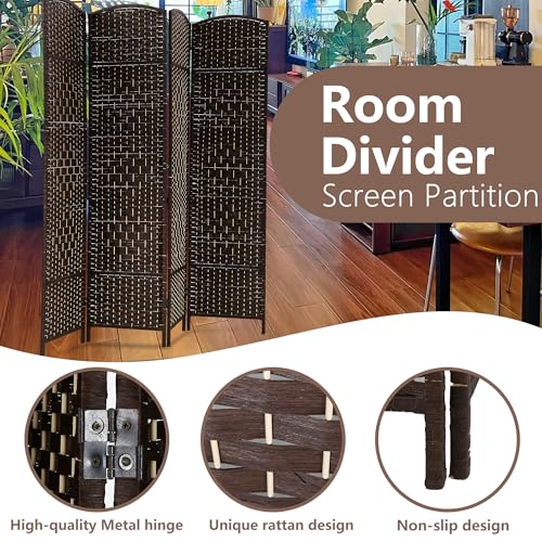 FDW Room Divider 6FT Wooden Screen Folding Privacy Screens Portable Wall Dividers for Home Office Bedroom, Dark Brown FDW