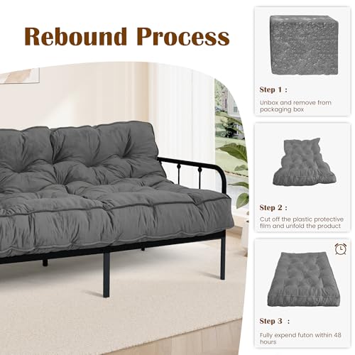 Bliss Homey 8" Futon Mattress Full Size 54" x 80", Extra Thick Floor Futon Mattress Comfy Sleeping Mat, Foldable Velvet Futon Sofa Bed for Camping, Guest, Dorm, Drak Gray(Frame Not Included) Bliss Homey