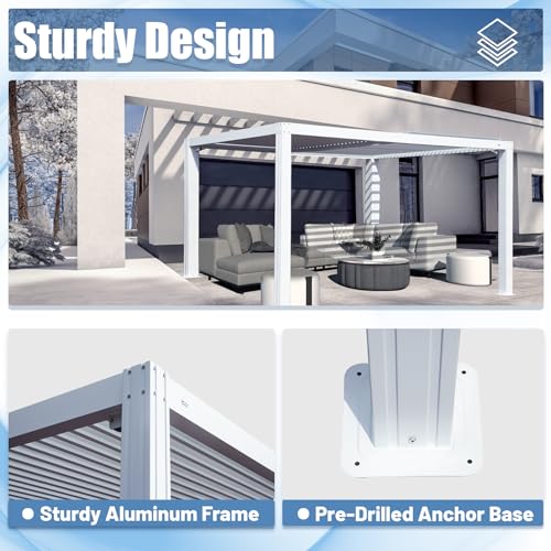 Domi Outdoor Living Louvered Pergola 10x13FT, Aluminum Outdoor Pergola with 2 Independently Adjustable Louver Roof, Full Aluminum Structure, White domi outdoor living