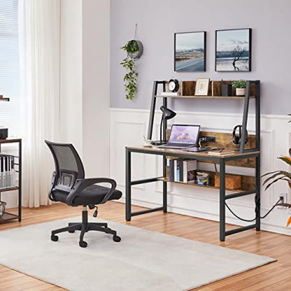 Yaheetech 47 in Rustic Brown Modern Computer Desk with Power Outlets and USB Ports - WoodArtSupply