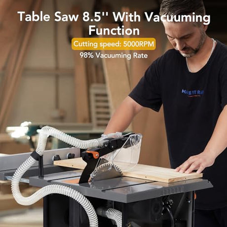 Towllmark Table Saw for Jobsite, 8.5 inch Table Saw Cutting Speed up to 5000RPM，2000W,15A, 98% Vacuuming Rate, Compact Tablesaw with Low Noise for Towallmark