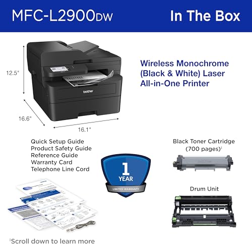 Brother MFC-L2900DW Wireless Compact Monochrome All-in-One Laser Printer with Duplex Copy & Scan, Fax, Black & White | Includes Refresh Subscription Trial(1), Amazon Dash Replenishment Ready