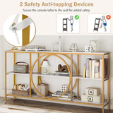 Giantex Narrow Long Console Table, 3-Tier Entryway Table with Faux Marble Top & Heavy-Duty Metal Frame, Mid-Century Accent Sofa Tables with Open Storage Shelves for Living Room, Hallway(White+Gold) Giantex
