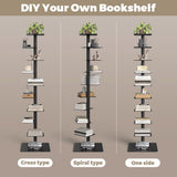 Nidouillet 9-Tier Metal Spine Bookshelf, Adjustable Vertical Tower for Books, Tall & Narrow Ladder Bookcase, Space-Saving Multipurpose Corner Storage Shelf, Display Stand, Tool-Free Assembly, Black Nidouillet