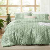 Bedsure Tufted Boho Comforter Set Queen Size - Sage Green Boho Bed Set, GentleSoft™ 3 Pieces Farmhouse Shabby Chic Embroidery Bedding, Gifts for Woman, Soft Jacquard Queen Comforter for All Seasons Bedsure