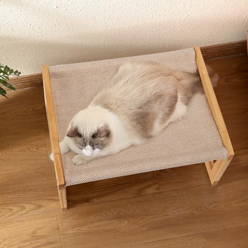 FUKUMARU Dog Bed, Large Breathable Cat Bed, Wooden Cat Hammock for Outdoor, 21 X 16.5 Inch Elevated Pet Furniture Suitable for Kitty, Puppy, Rabbit, Bunny and Small Animal - WoodArtSupply