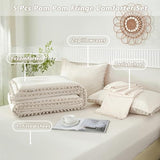 PERFEMET Girls Comforter Set Twin Size Beige Cream 5 Pieces Boho Pom Pom Bed in A Bag with Sheets Ultra Soft Lightweight Fluffy Beige Solid Bedding Set Matching 2 Pillowcases(Beige Cream, Twin) PERFEMET