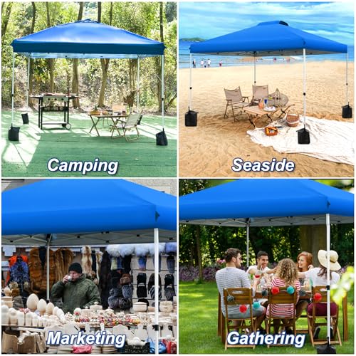 WEIZE Pop up Canopy Tent 10x10ft, 1-Button Push Setup, Instant Portable Shelter, Adjustable Height, Portable Roller Bag, 4 Weight Bags, Guy Ropes & Stakes Included Blue WEIZE