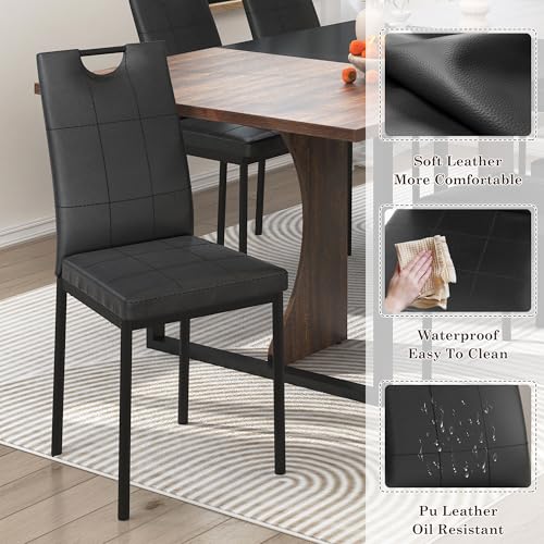 chartustriable 7PCS Dining Table Set for 4 5 6 People, 71" Large Long Wooden Kitchen Table with 6 Chairs (Brown+Black, 71IN Table+6 PCS Chairs) chartustriable