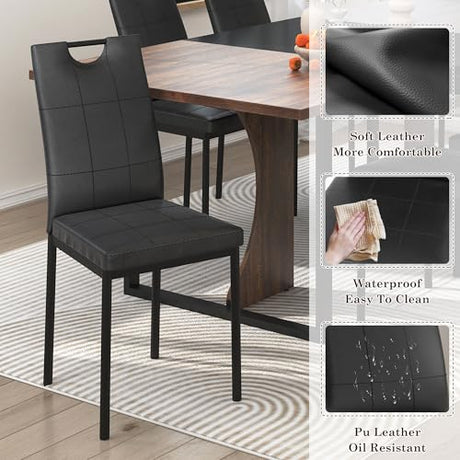 chartustriable 7PCS Dining Table Set for 4 5 6 People, 71" Large Long Wooden Kitchen Table with 6 Chairs (Brown+Black, 71IN Table+6 PCS Chairs) chartustriable