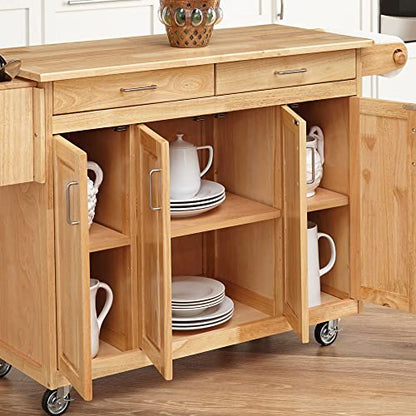 Homestyles General Line Kitchen Mobile Cart with Drop Leaf Breakfast Bar, 54 Inches Wide, Natural Hardwood