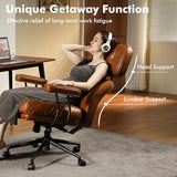 High Back Executive Office Chair with Comfortable Deep Seat,Brown PU Leather Modern Office Chair,Ergonomic Big and Tall Computer Desk Chair with Lumbar Support(Light Brown) weaxty W