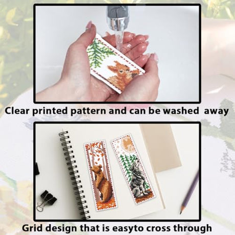 ACRNIGHEET 6 PCS Cross Stitch Bookmark Kit Animals Patterns DIY Stamped Embroidery Bookmark Kit DIY Bookmarks Crossstitch Kits Adul Stamped Embroidery Bookmarks with Instructions 11CT ACRNIGHEET