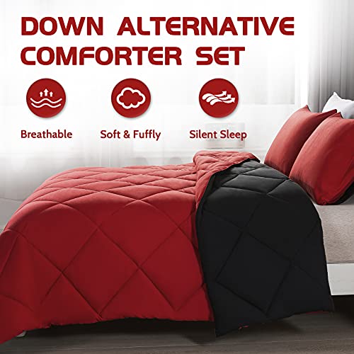 Decroom Lightweight Twin Comforter Set with 1 Pillow Sham - 2 Pieces Set - Quilted Down Alternative Comforter/Duvet Insert for All Season - Red/Black - Twin/Twin XL Size Decroom