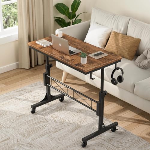 Small Portable Rolling Standing Desk - 32 Inch Adjustable Height Mobile Stand Up Desks with Wheels for Treadmill Walking Pad, Teacher Podium for Classroom, Couch Sofa Side Laptop Table, Rustic Brown WINAZ