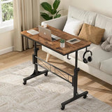 Small Portable Rolling Standing Desk - 32 Inch Adjustable Height Mobile Stand Up Desks with Wheels for Treadmill Walking Pad, Teacher Podium for Classroom, Couch Sofa Side Laptop Table, Rustic Brown WINAZ