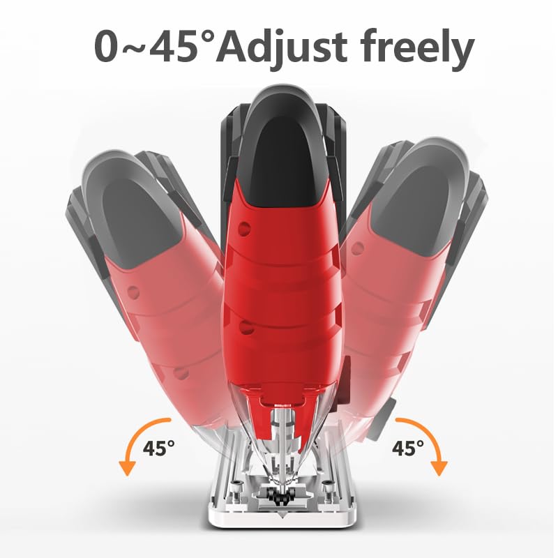 Powertough Cordless Jig Saw,20V Electric Jigsaw Tool Kit with Variable Speed,Pendulum Function, 0-45°Adjustable Cutting Bevel,2.0A Li-ion Battery With 1 Hour Fast Charger,9pcs Free Blade PowerTough