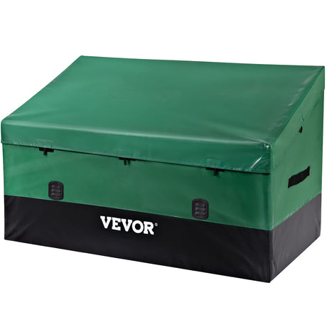 VEVOR Outdoor Storage Box, 230 Gallon Waterproof PE Tarpaulin Deck Box w/Galvanized Frame, All-Weather Protection & Portable, for Camping, Garden, Poolside, and Yard, Black & Green VEVOR