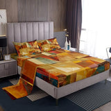 Feelyou Orange Red and Yellow Sheet Set King Size Kids Geometric Abstract Sheets with Deep Pocket Fitted Sheet for Boys Girls Teens Modern Bed Sheets Set Artwork Bedding Set Room Decor Feelyou