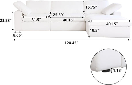 JACH 120" L Shape Cloud Modular Couches for Living Room, Modern Convertible Sectional Sofa Couch, Couch Cushion Covers Removable, Sectional Sofas for Party Bedroom Apartment (White) JACH