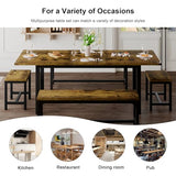 Feonase 5-Piece Dining Table for 4-8 People, 63" Extendable Kitchen Table Set with 2 Benches & 2 Square Stools, Dining Room Table with MDF Wood Board, Easy Clean, Rustic Brown Feonase
