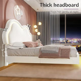 Jocisland LED Full Bed Frame for Girls Upholstered Floating Bed with Cute Cloud Headboard, No Box Spring Needed, Leather, White Jocisland