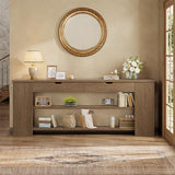 ANGRYWIN 71.8 Inch Extra Long Console Table with Drawers, Farmhouse Long Console Table with Shelves & Built-in Outlets, Entryway Table with Storage for Living Room, Entryway, Hallway, Brown ANGRYWIN
