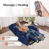 MCombo Lay Flat Triple Motor Power Lift Recliner Chair with Massage and Heat, Electric Recliner Chair for Elderly People, Adjustable Headrest, Infinite Position, Fabric 7662 (Navy Blue, Large)